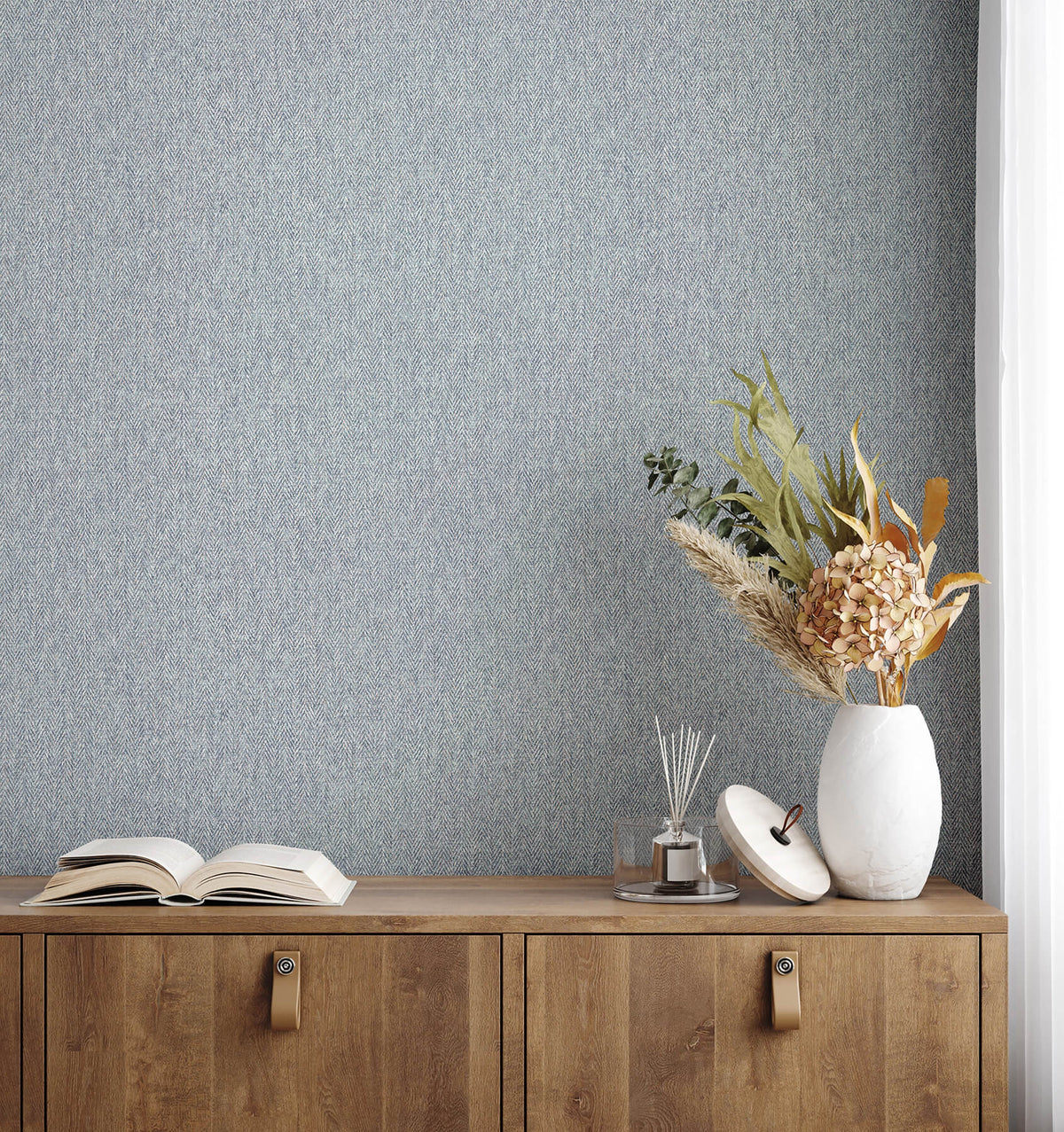 Advantage Westbury Forest Herringbone Tweed Wallpaper Sample - Blue