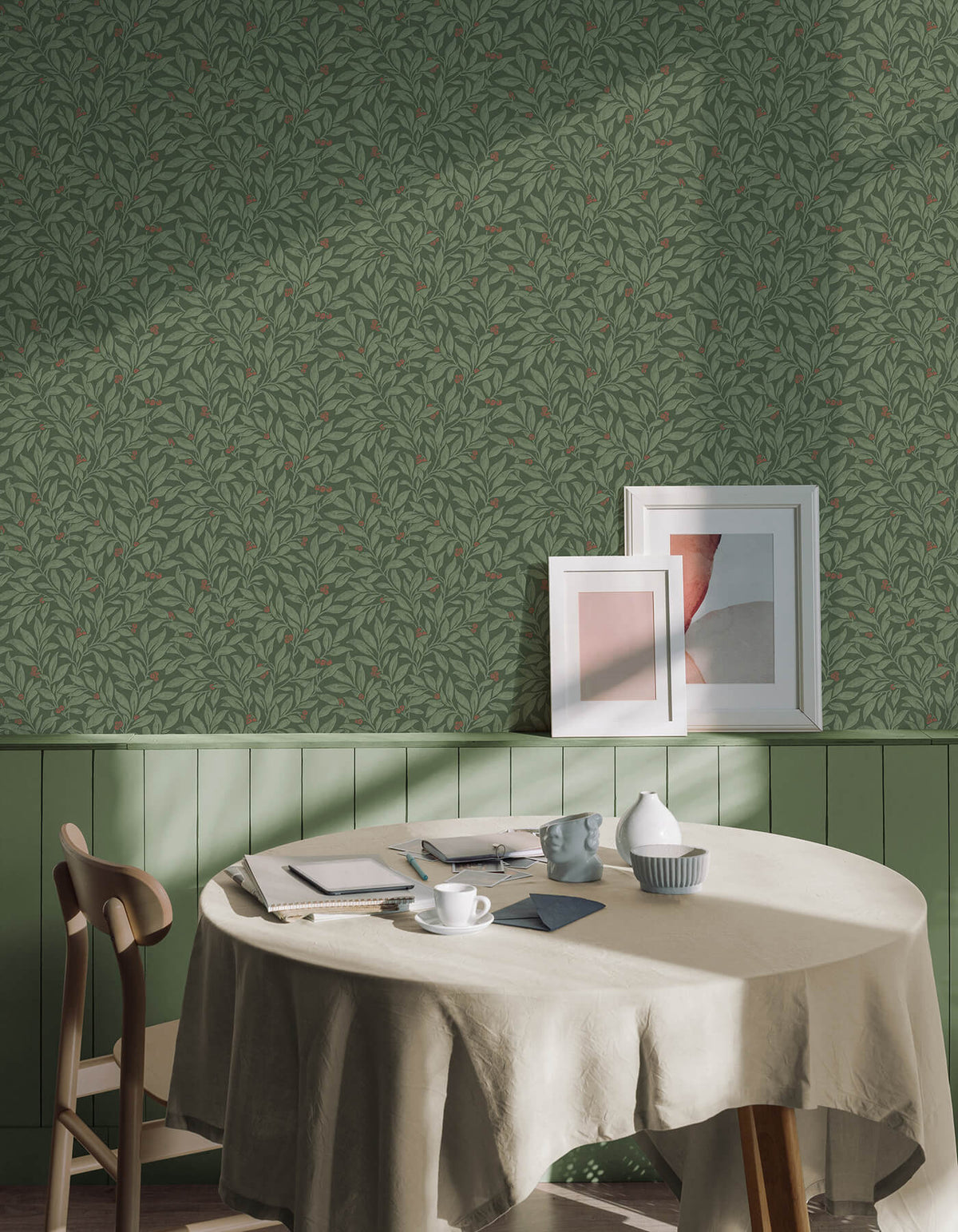 Advantage Westbury Forest Winter Berry Vine Wallpaper - Evergreen
