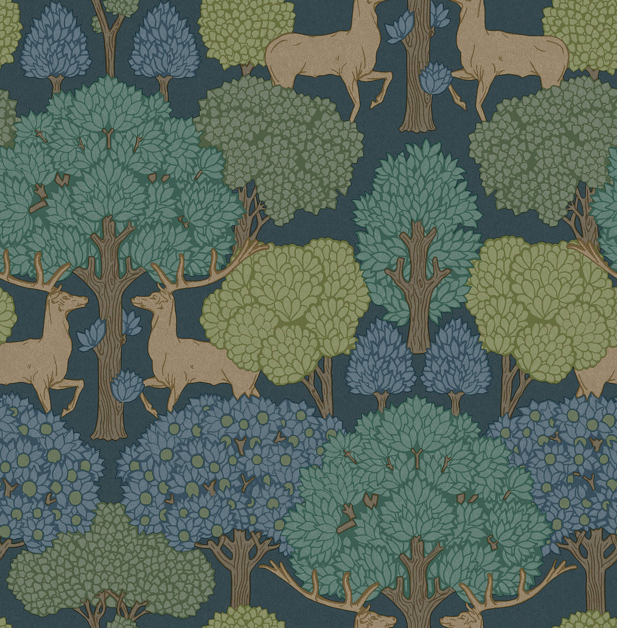 Advantage Westbury Forest Forest of Arden Deer Wallpaper Sample - Blue