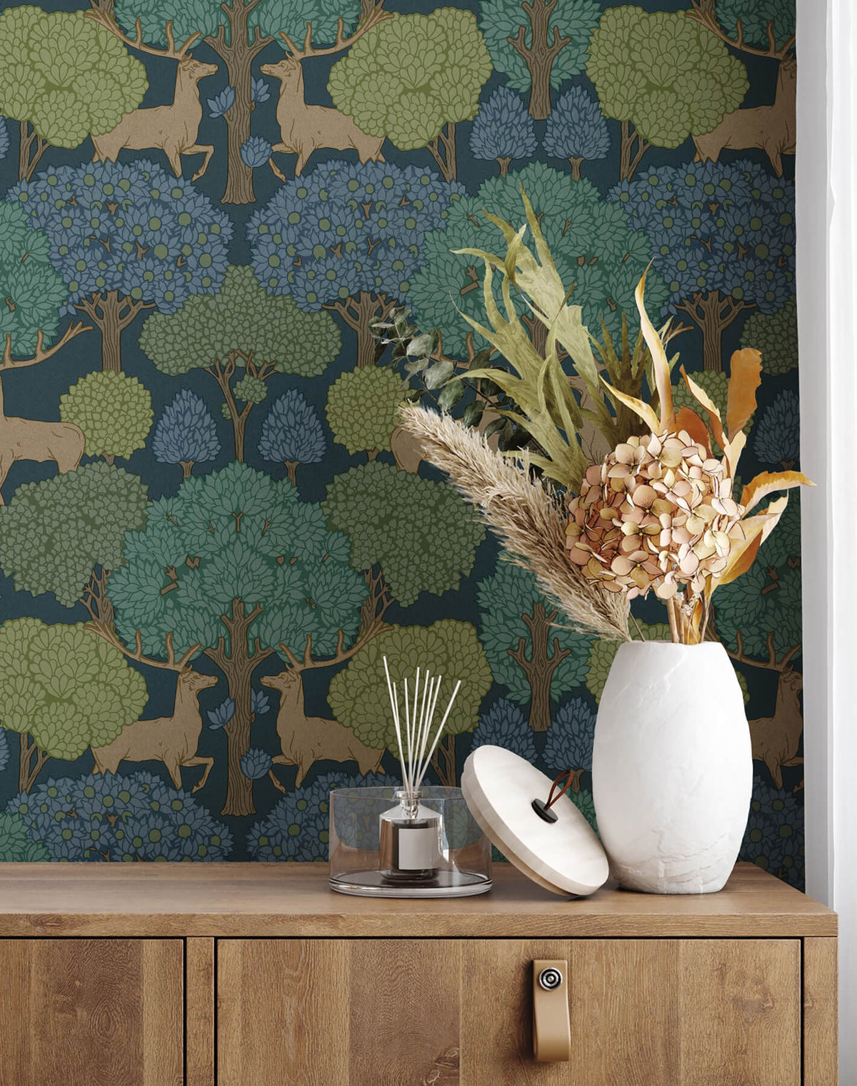 Advantage Westbury Forest Forest of Arden Deer Wallpaper Sample - Blue