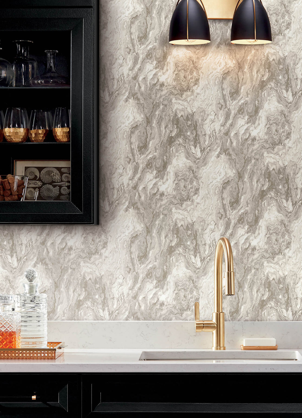 Advantage Kitchen & Bath Star Marble Wallpaper Sample - Taupe