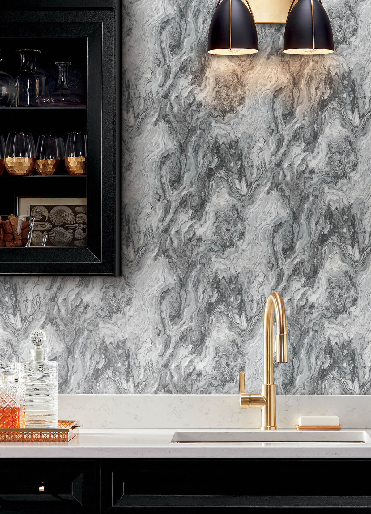 Advantage Kitchen & Bath Star Marble Wallpaper Sample - Charcoal