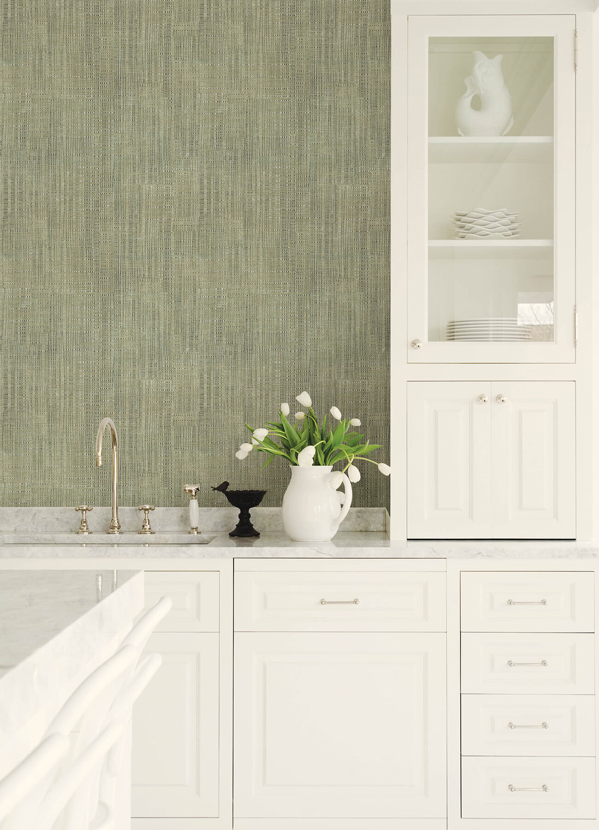 Advantage Kitchen & Bath Rattan Weave Wallpaper Sample - Green