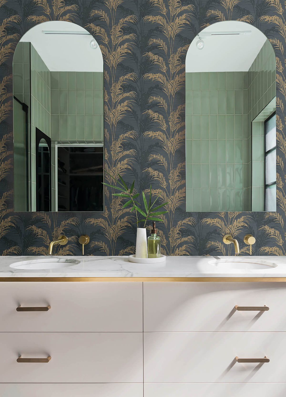 Advantage Kitchen & Bath Rattan Palm Wallpaper Sample - Charcoal