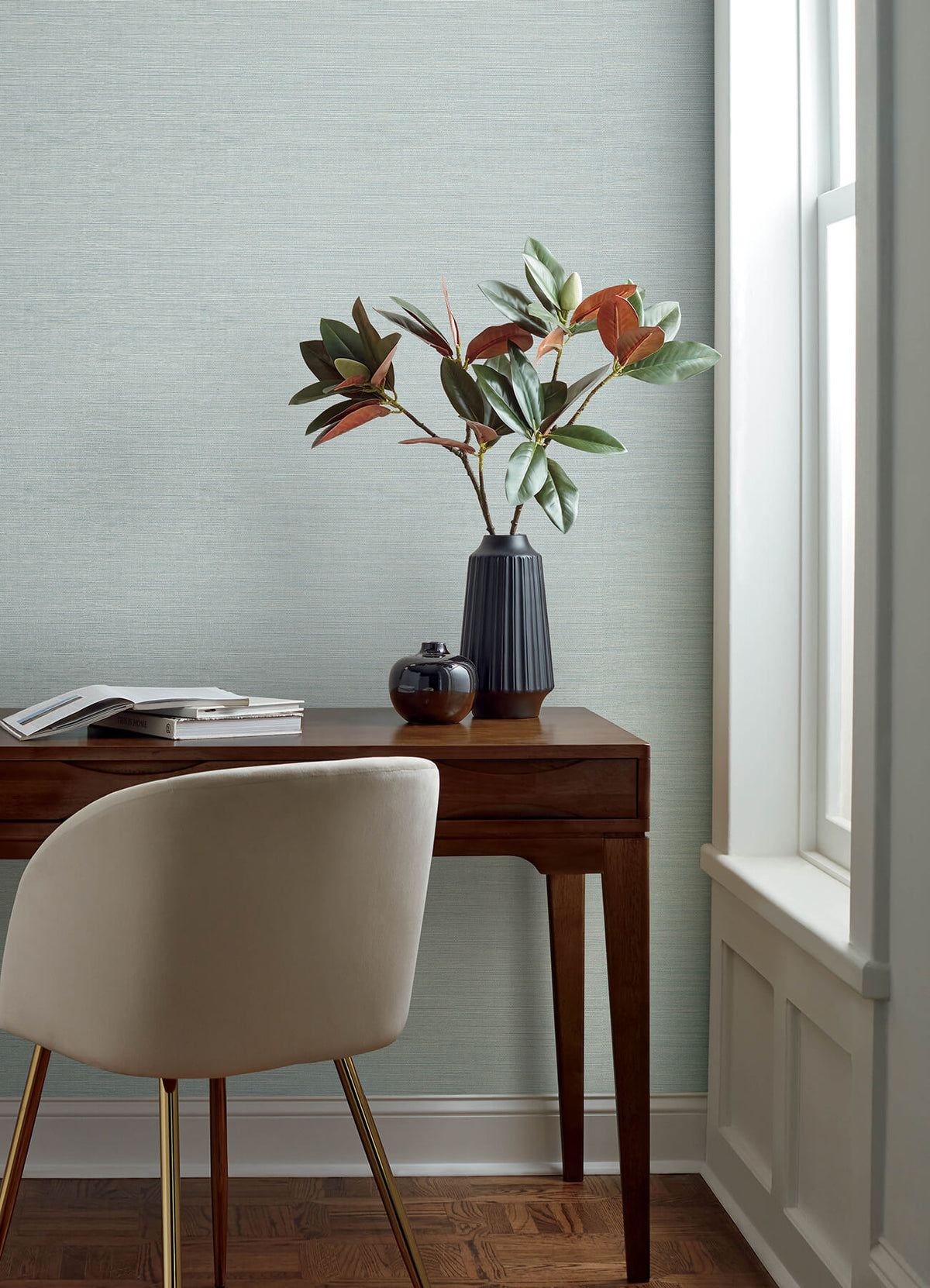 Chesapeake Oak & Moss Agave Faux Grasscloth Wallpaper Sample - Light Blue