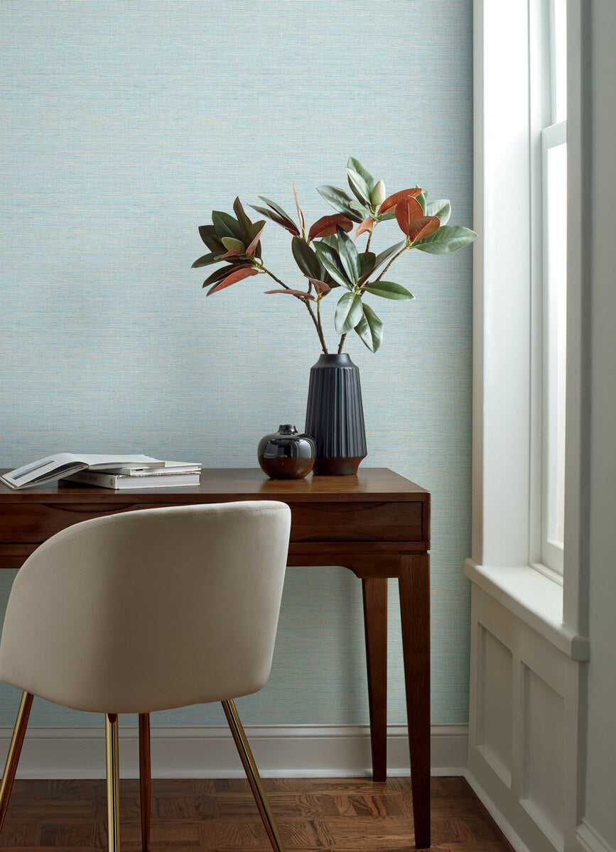 Chesapeake Oak & Moss Agave Faux Grasscloth Wallpaper - Sky Blue