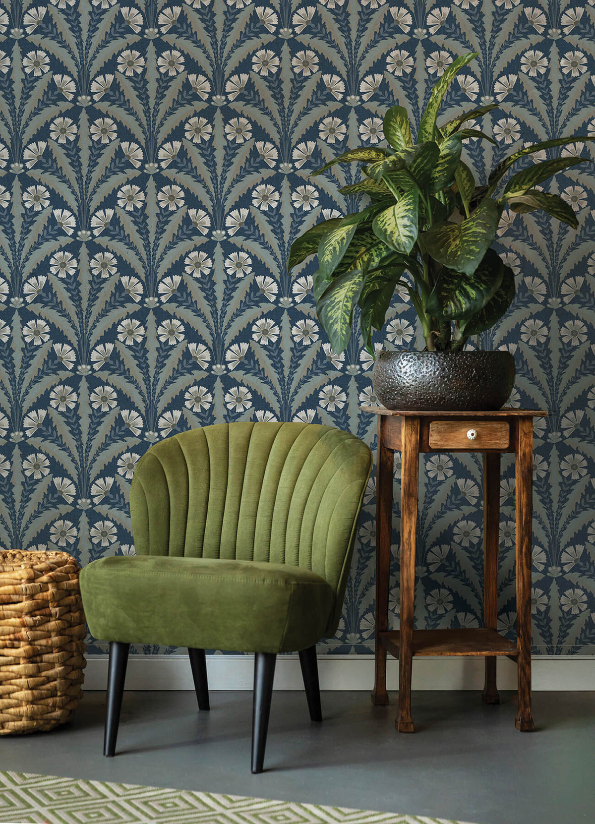 Chesapeake Oak & Moss Tap Root Wallpaper - Dark Blue