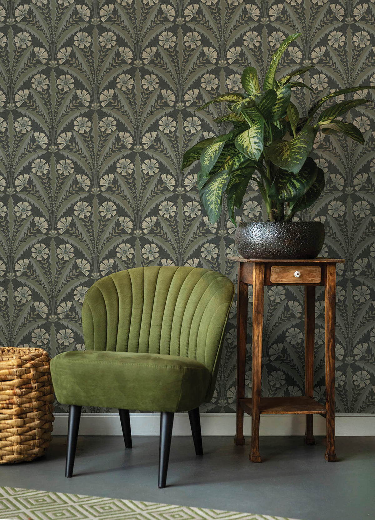 Chesapeake Oak & Moss Tap Root Wallpaper Sample - Charcoal
