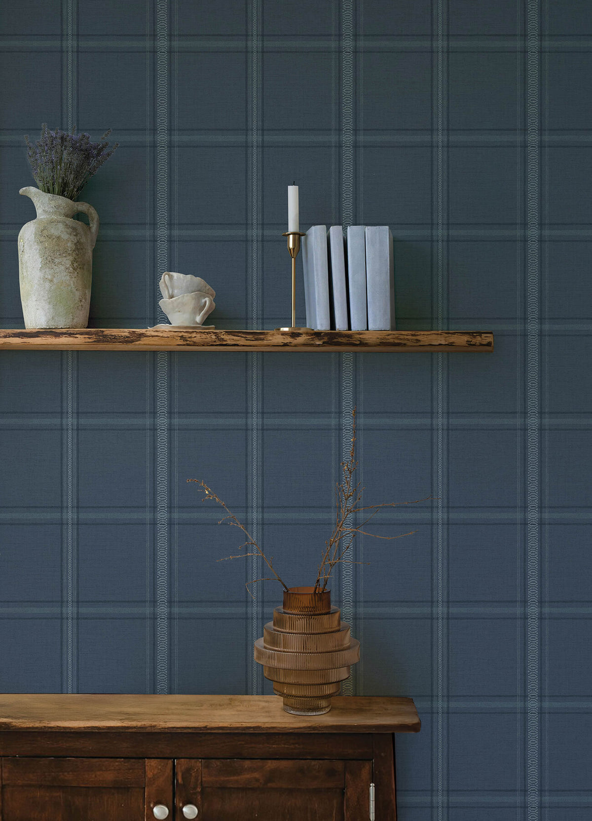 Chesapeake Oak & Moss Auberge Wallpaper Sample - Dark Blue