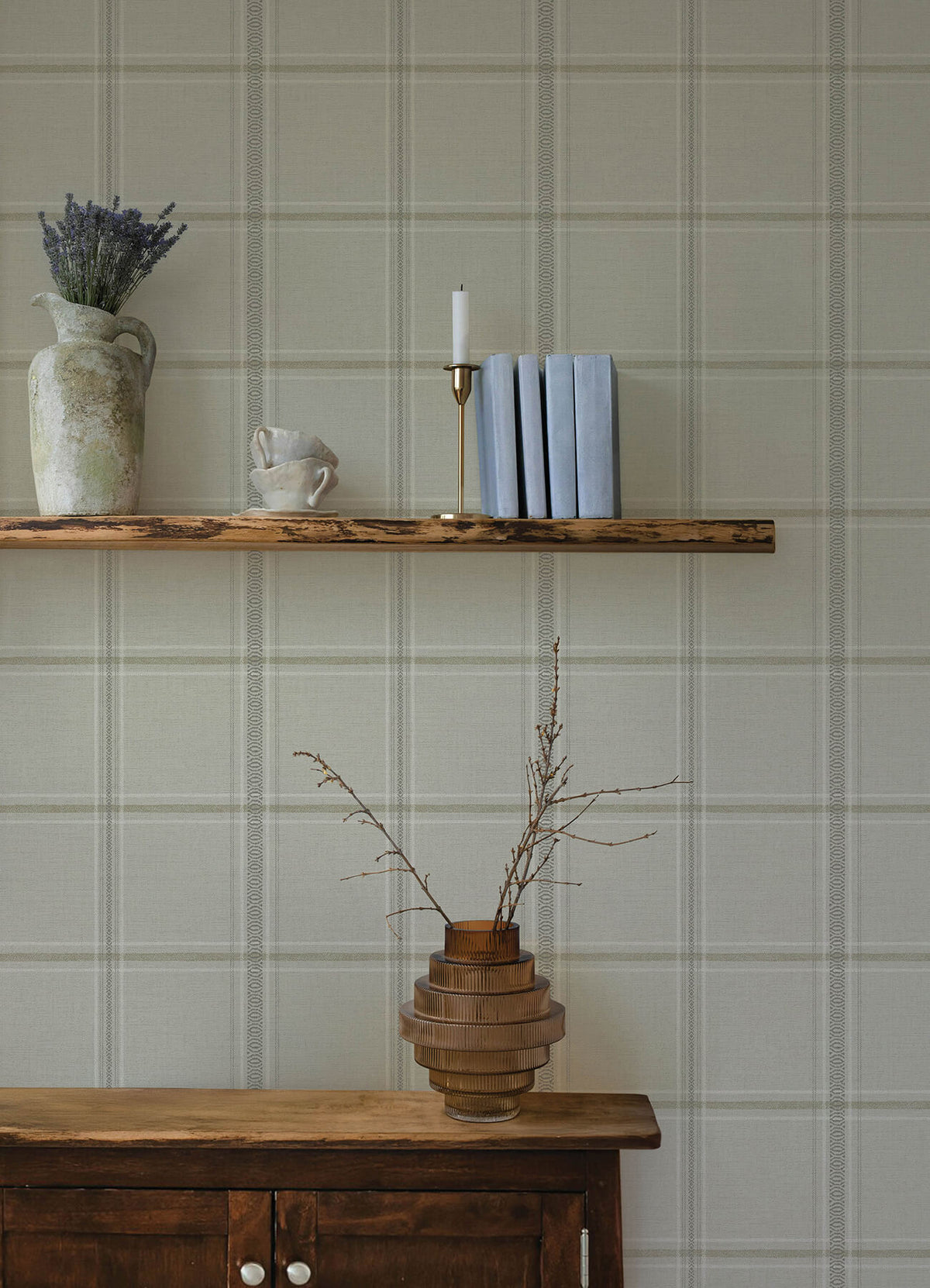 Chesapeake Oak & Moss Auberge Wallpaper Sample - Taupe