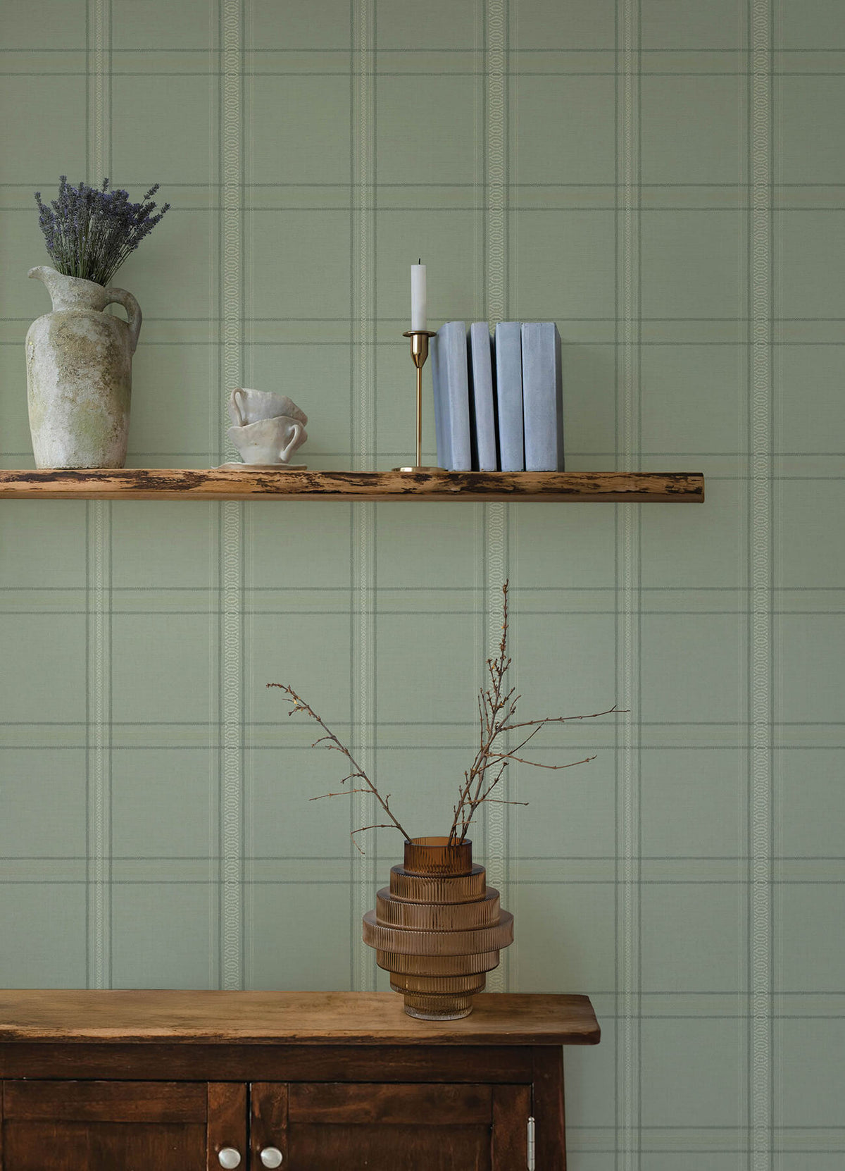 Chesapeake Oak & Moss Auberge Wallpaper Sample - Sage