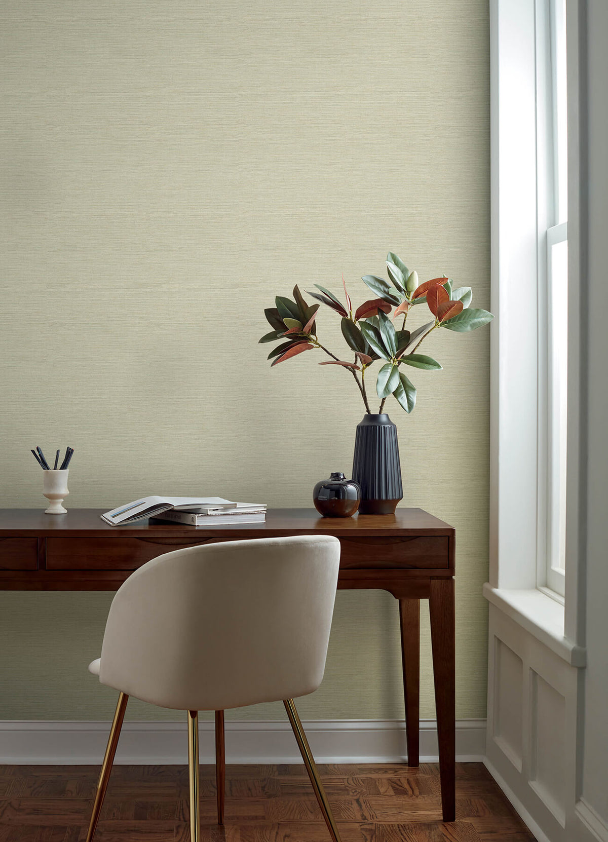 Chesapeake Oak & Moss Agave Faux Grasscloth Wallpaper Sample - Neutral