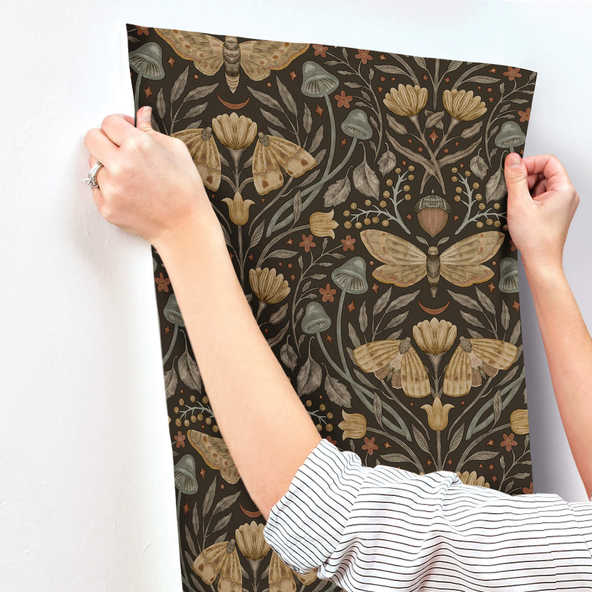 Chesapeake Oak & Moss Mystic Moth Wallpaper - Black