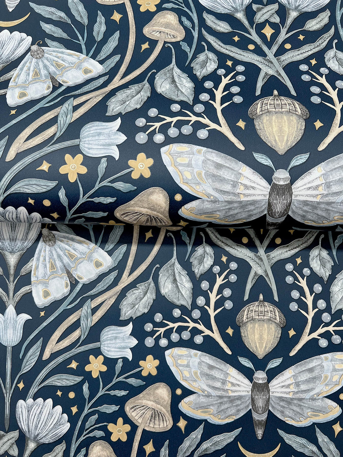 Chesapeake Oak & Moss Mystic Moth Wallpaper Sample - Navy