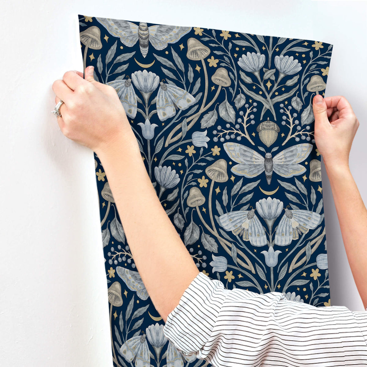 Chesapeake Oak & Moss Mystic Moth Wallpaper Sample - Navy
