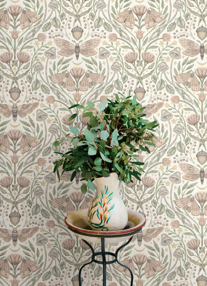 Chesapeake Oak & Moss Mystic Moth Wallpaper - Blush