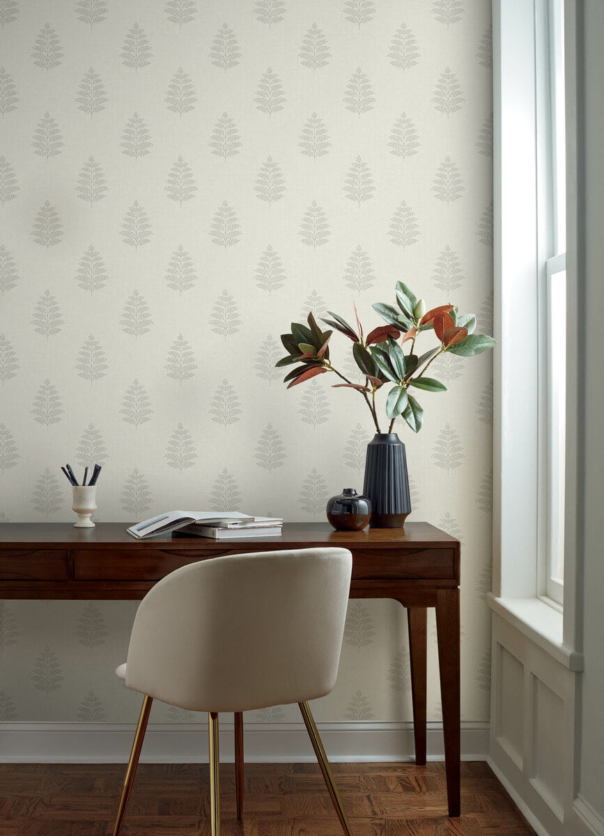 Chesapeake Oak & Moss Frond Wallpaper Sample - Cream