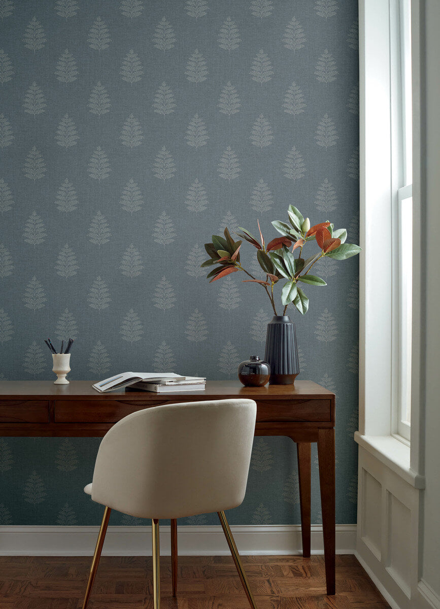 Chesapeake Oak & Moss Frond Wallpaper - Denim