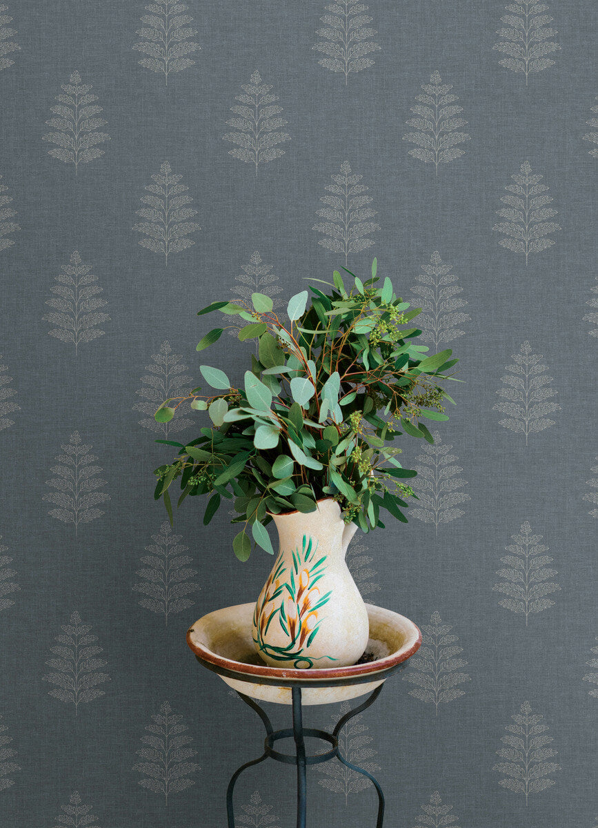 Chesapeake Oak & Moss Frond Wallpaper - Denim
