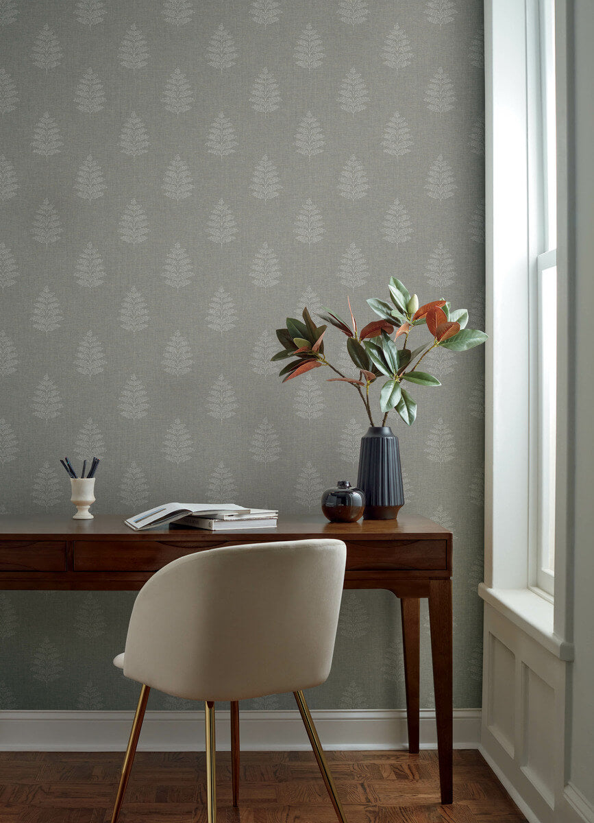 Chesapeake Oak & Moss Frond Wallpaper Sample - Charcoal