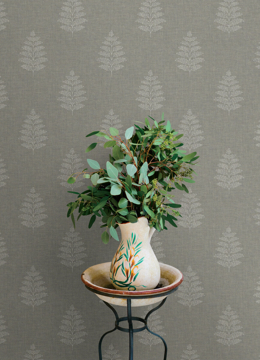 Chesapeake Oak & Moss Frond Wallpaper Sample - Charcoal