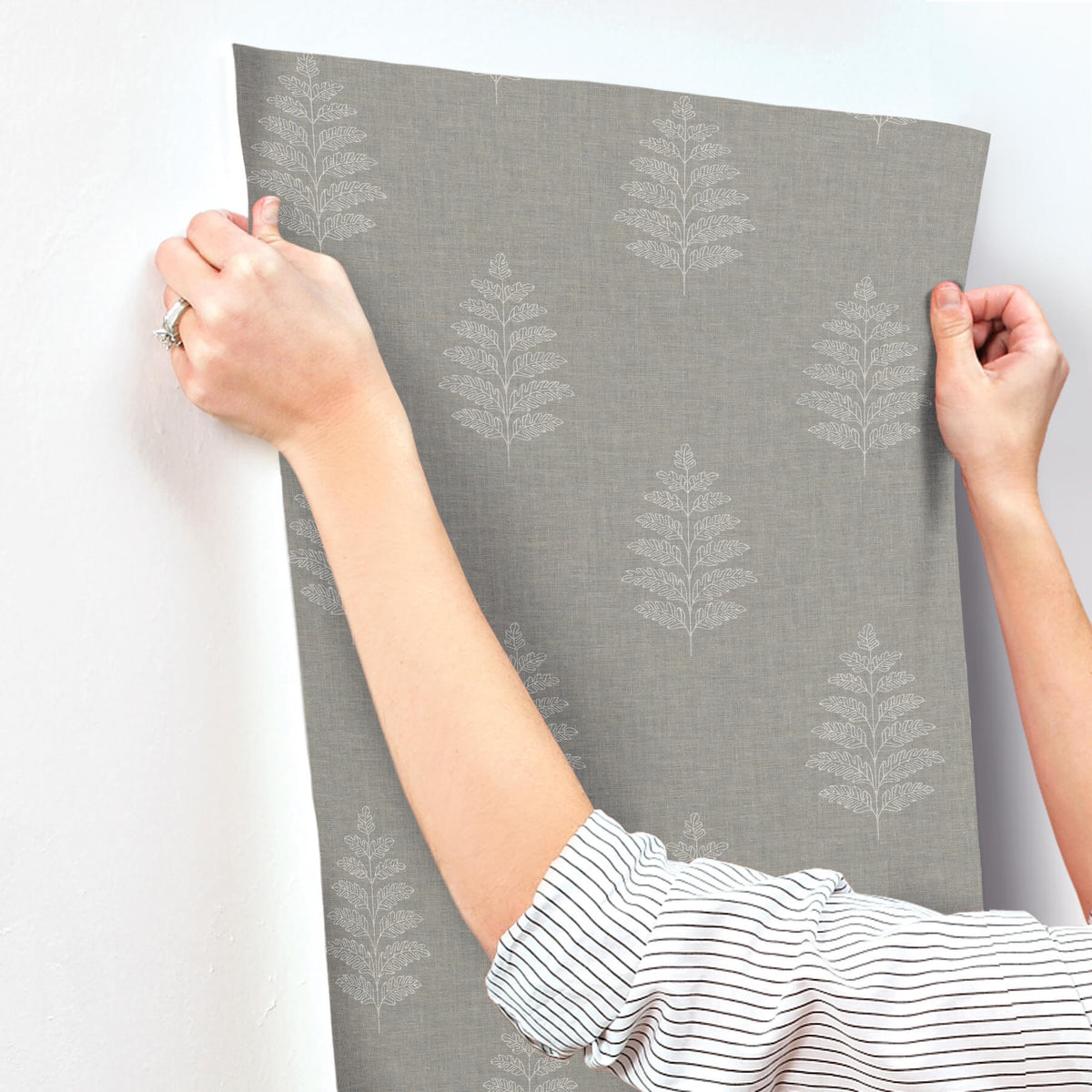 Chesapeake Oak & Moss Frond Wallpaper Sample - Charcoal