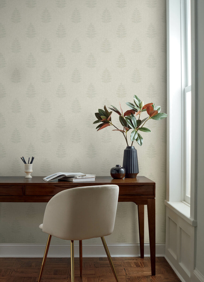 Chesapeake Oak & Moss Frond Wallpaper - Beige