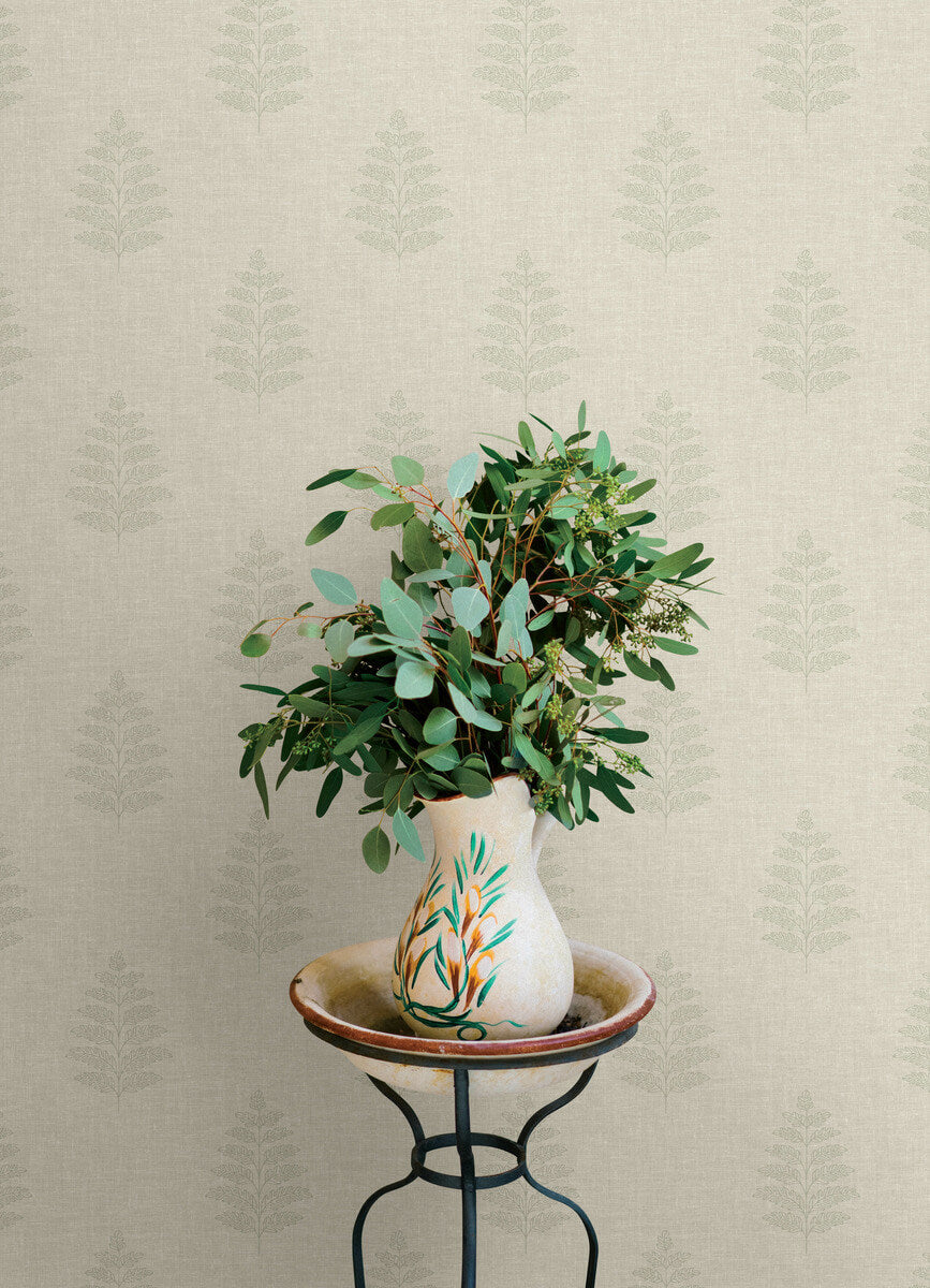 Chesapeake Oak & Moss Frond Wallpaper - Beige