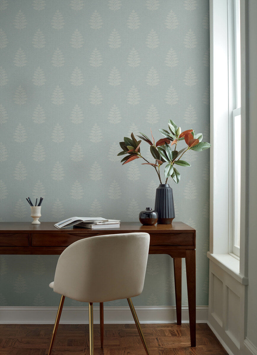 Chesapeake Oak & Moss Frond Wallpaper Sample - Light Blue