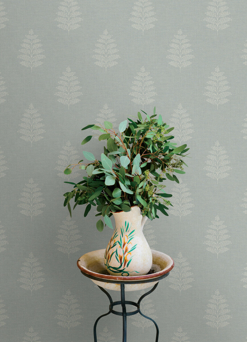 Chesapeake Oak & Moss Frond Wallpaper Sample - Light Blue