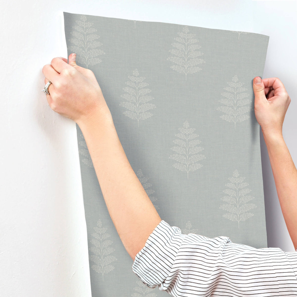 Chesapeake Oak & Moss Frond Wallpaper Sample - Light Blue