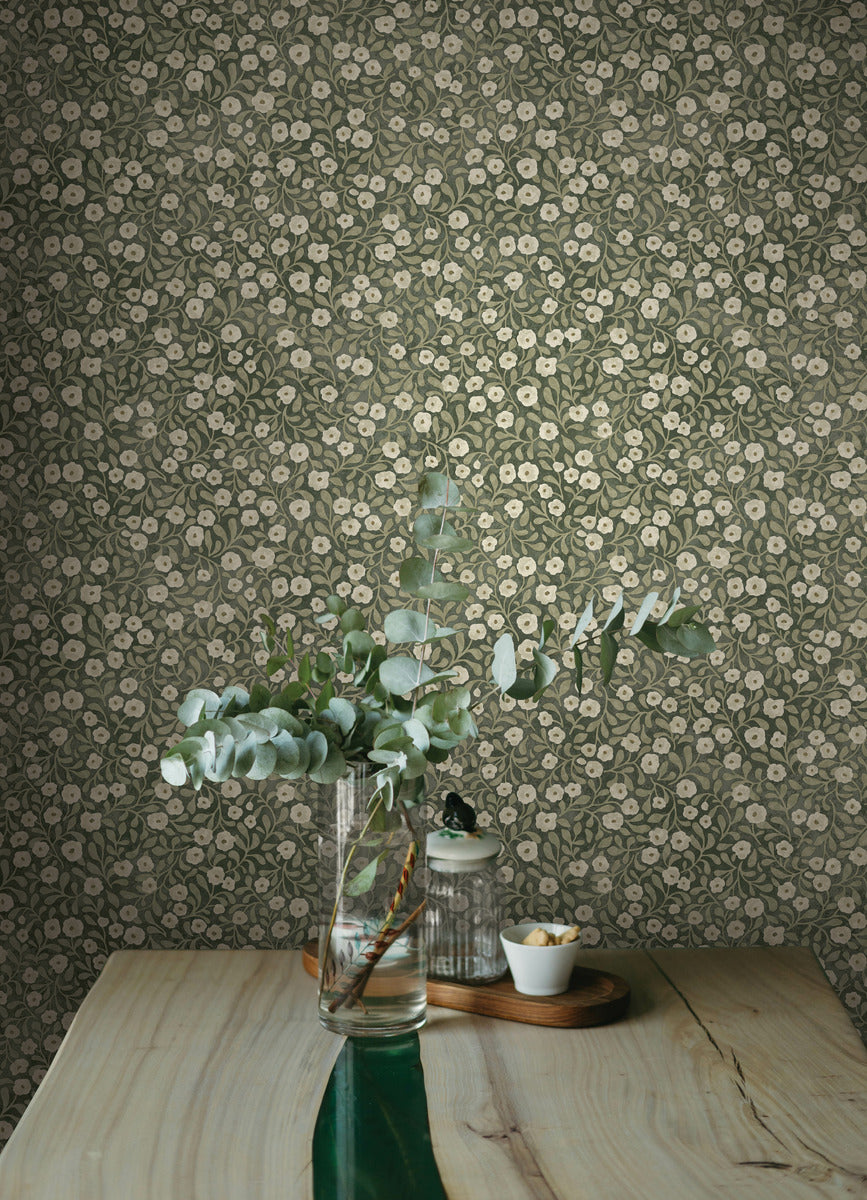 Chesapeake Oak & Moss Poppy Trail Wallpaper Sample - Green