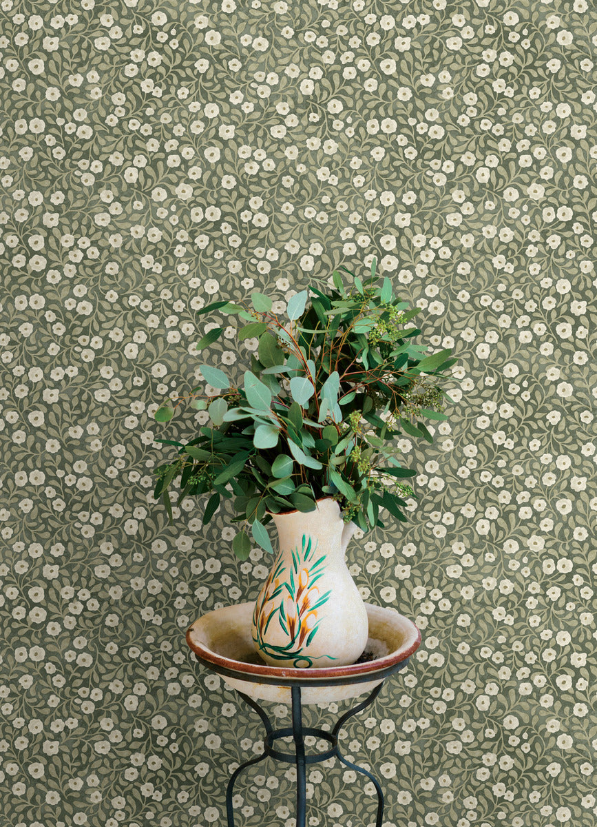 Chesapeake Oak & Moss Poppy Trail Wallpaper Sample - Green