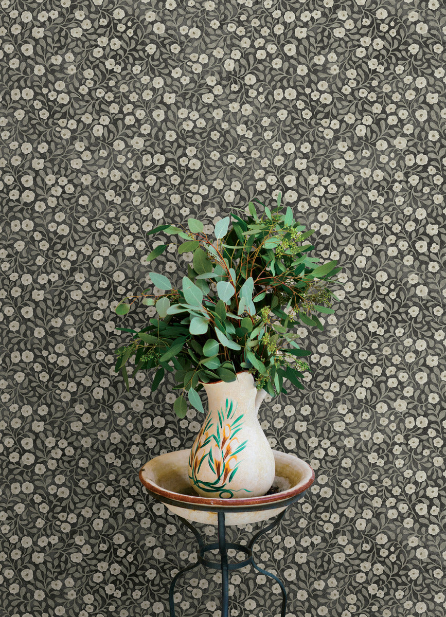 Chesapeake Oak & Moss Poppy Trail Wallpaper Sample - Black