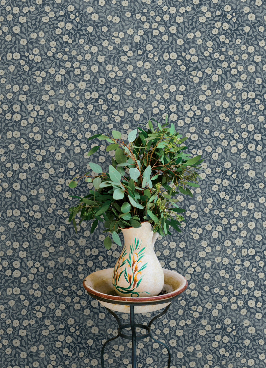 Chesapeake Oak & Moss Poppy Trail Wallpaper - Dark Blue