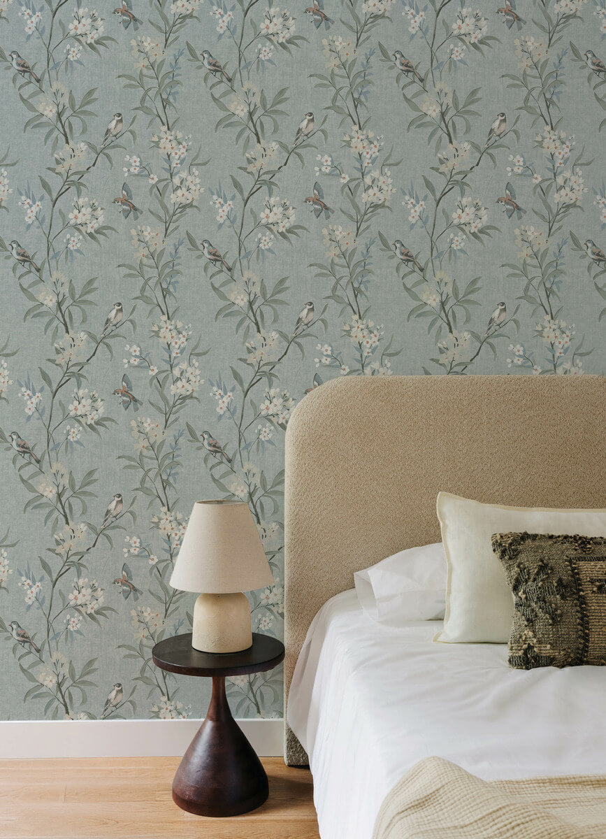Chesapeake Oak & Moss Tea Olive Wallpaper - Blue