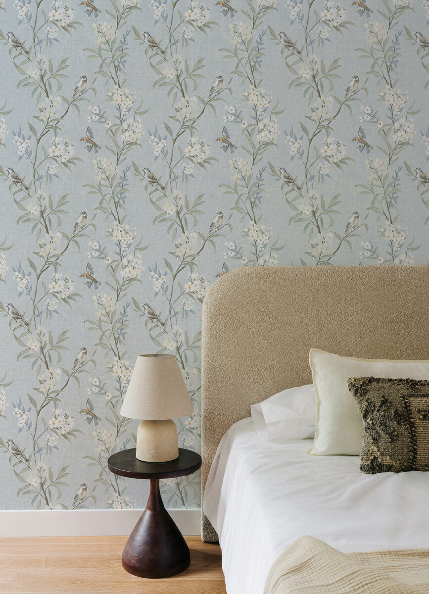 Chesapeake Oak & Moss Tea Olive Wallpaper - Light Blue