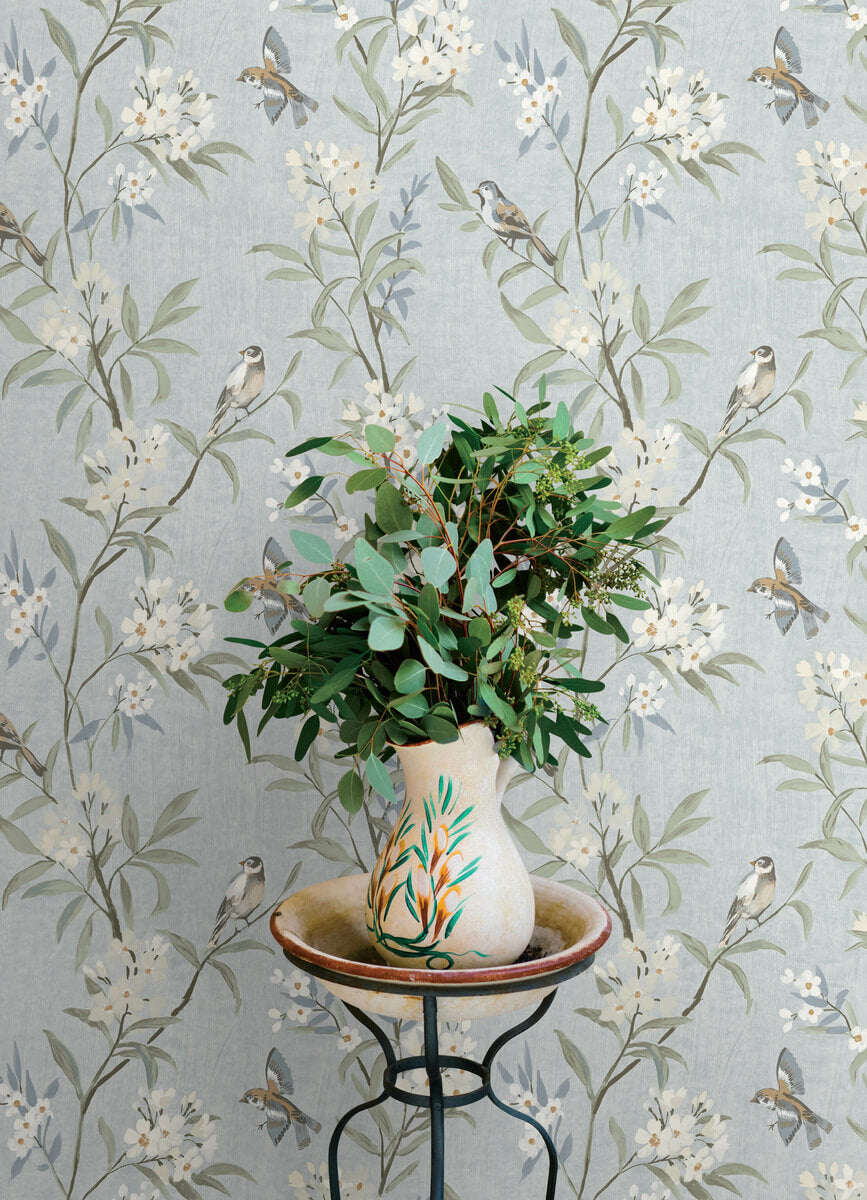 Chesapeake Oak & Moss Tea Olive Wallpaper - Light Blue