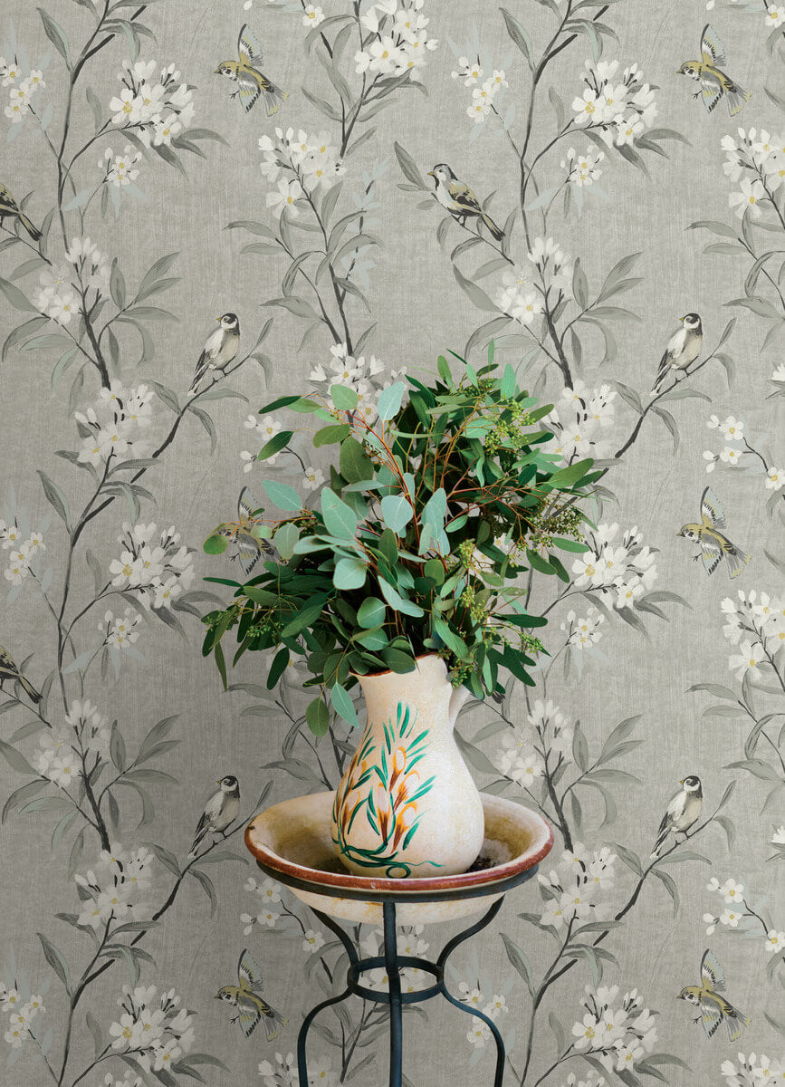 Chesapeake Oak & Moss Tea Olive Wallpaper Sample - Gray