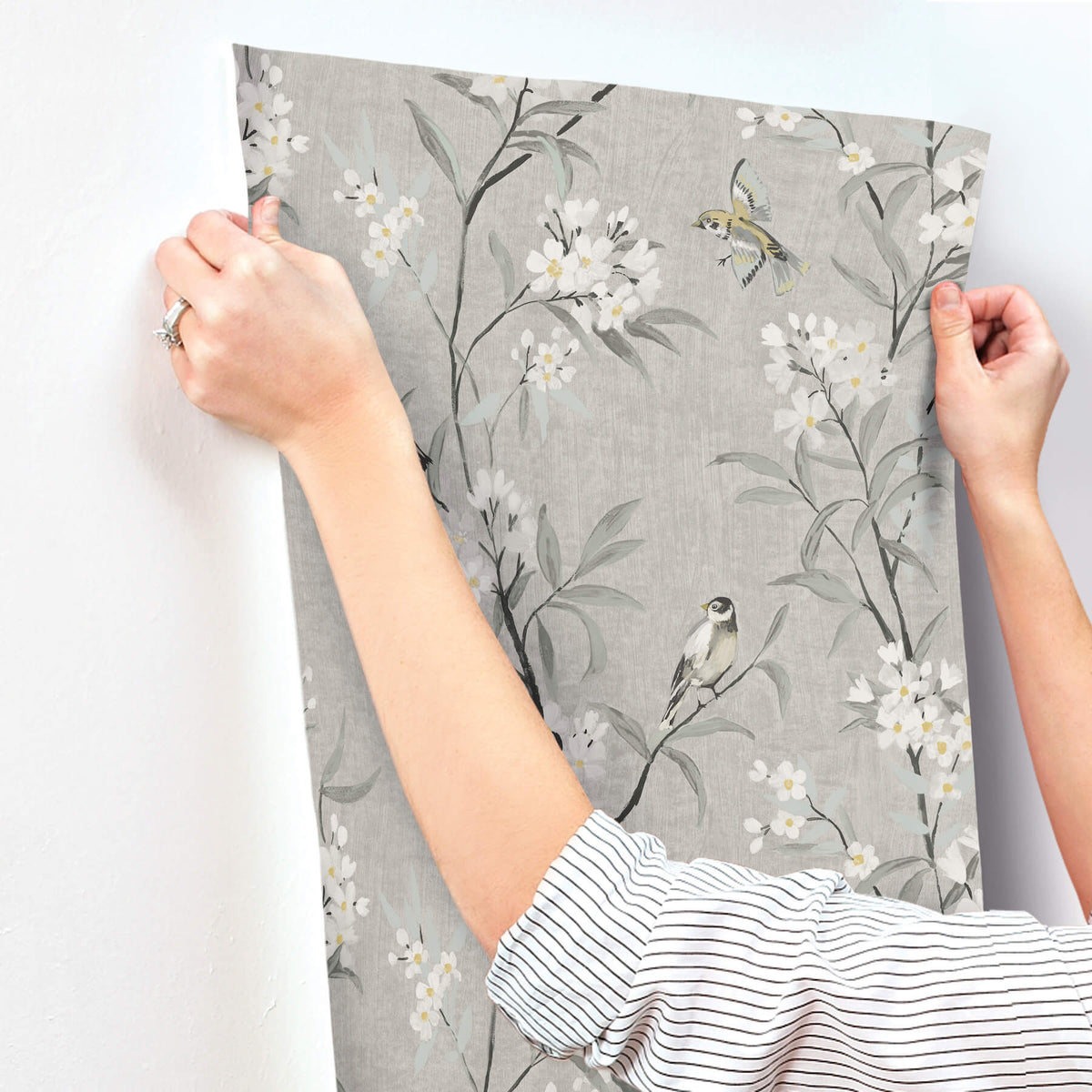 Chesapeake Oak & Moss Tea Olive Wallpaper Sample - Gray