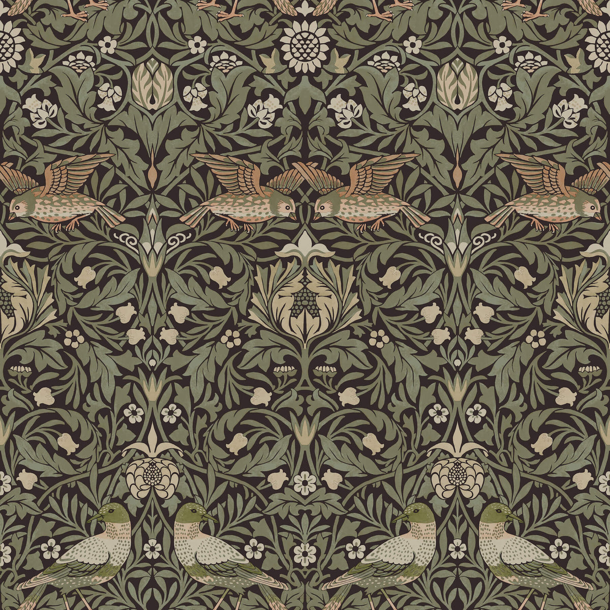 A-Street Prints Hidden Treasures Bird Wallpaper - Brown & Green