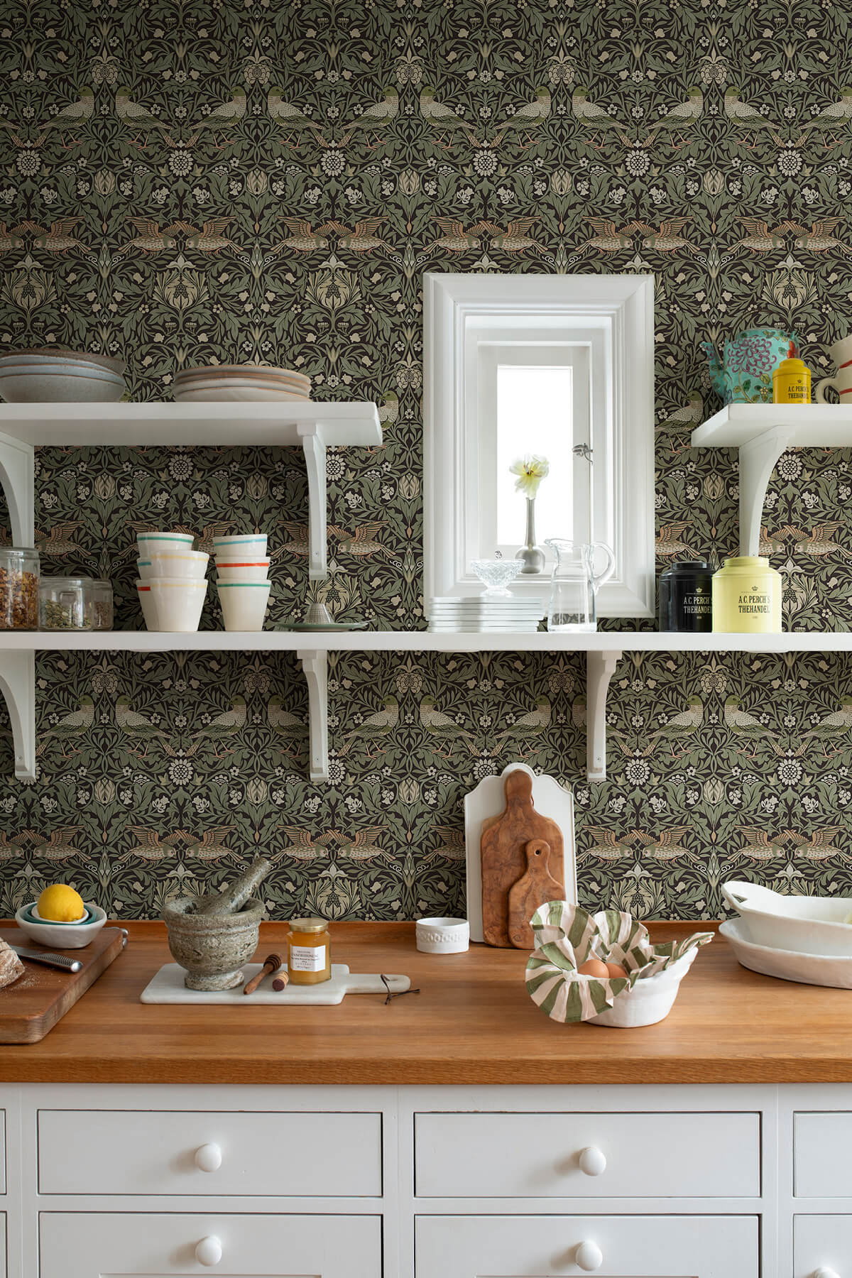 A-Street Prints Hidden Treasures Bird Wallpaper - Brown & Green