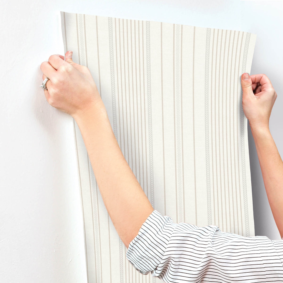 A-Street Prints Sea Salt Navarres Stripe Wallpaper - Neutral