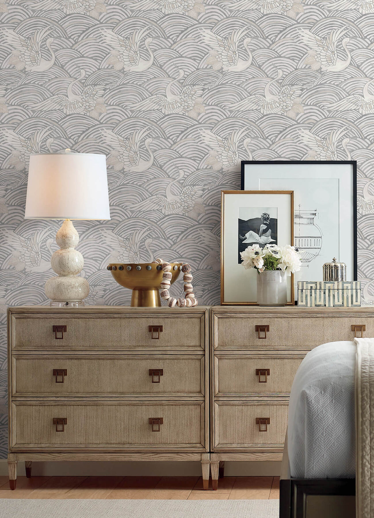 A-Street Prints Sea Salt Egret Wallpaper - Slate