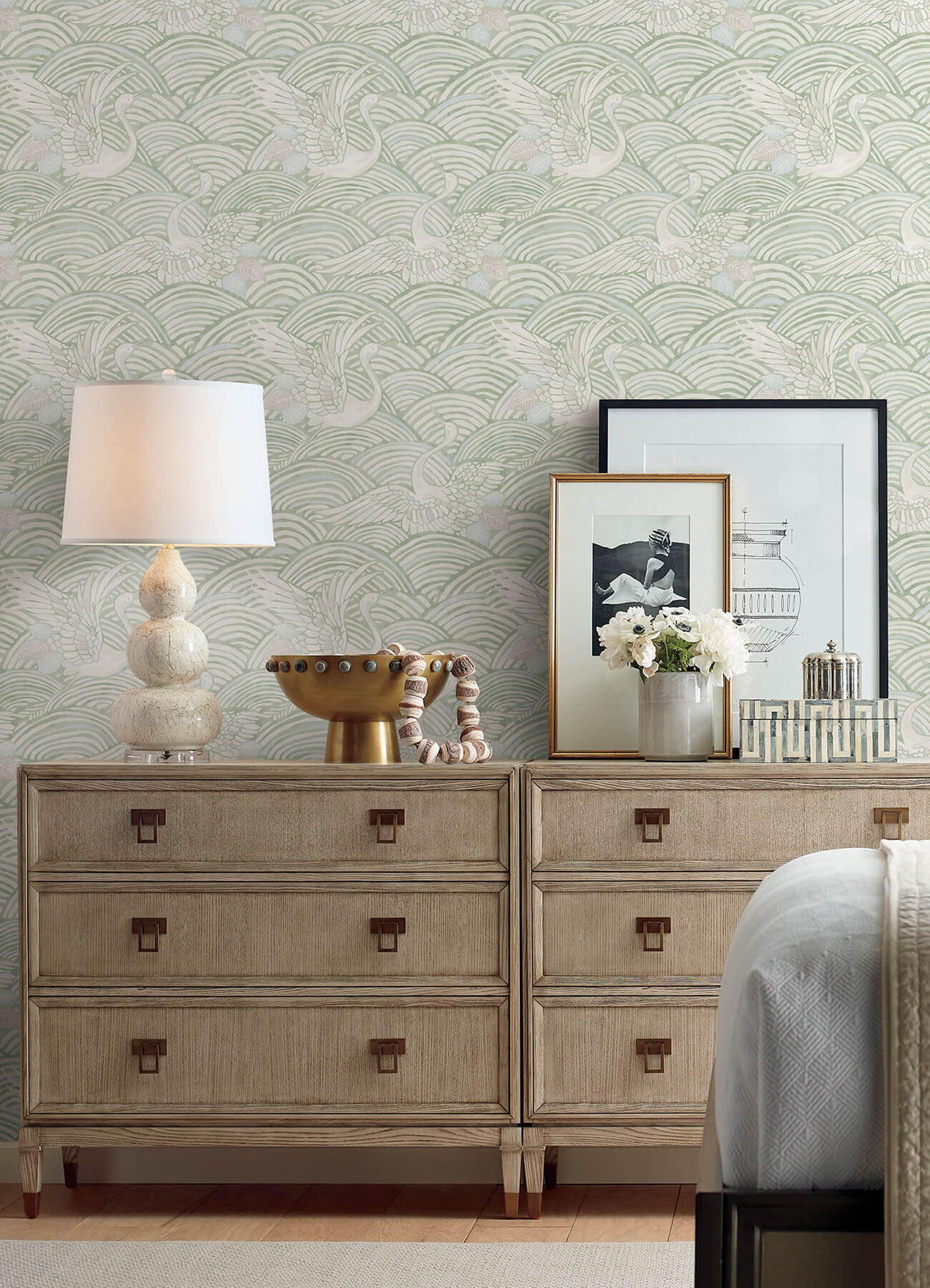 A Street Prints Sea Salt Egret Wallpaper Sample - Sage