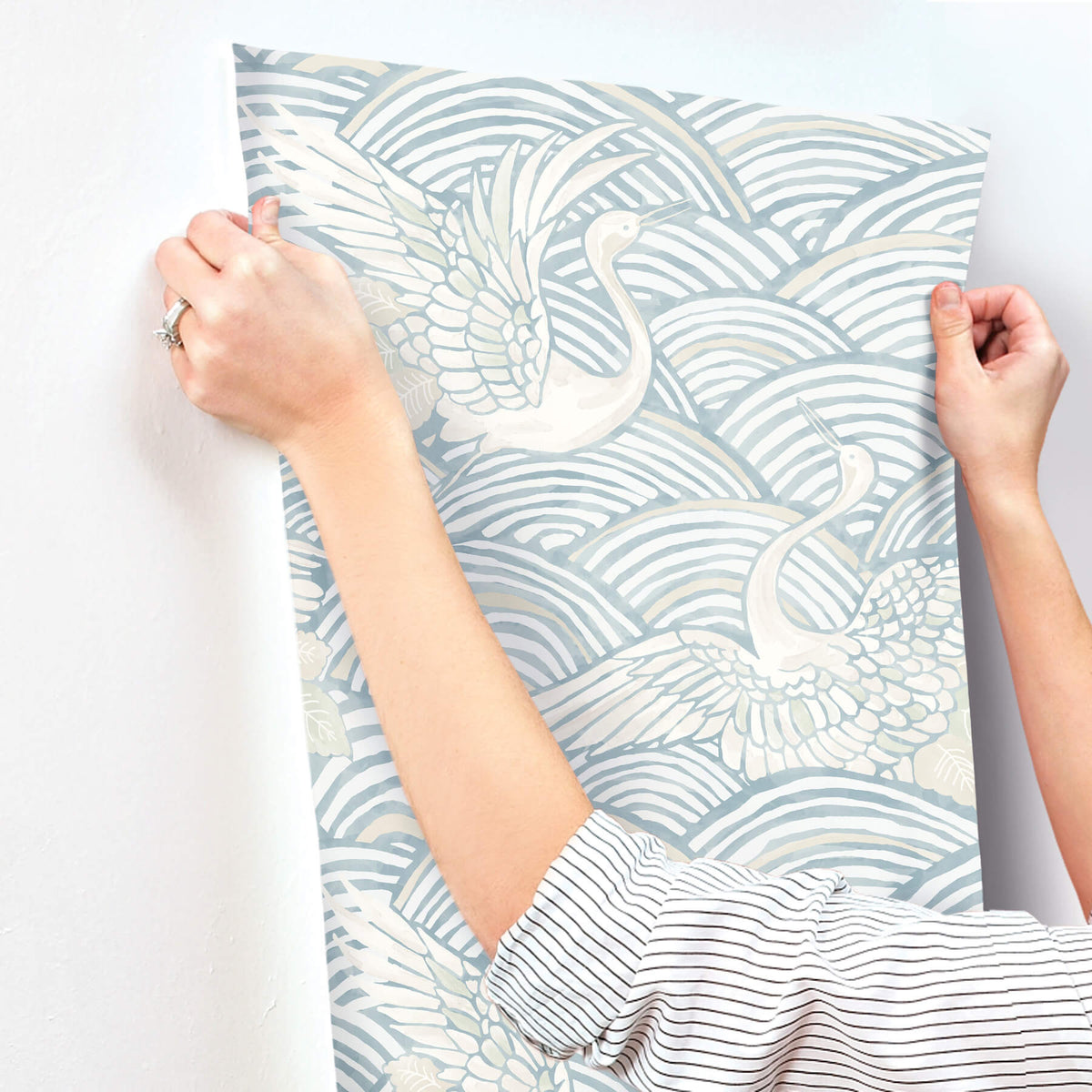 A Street Prints Sea Salt Egret Wallpaper Sample - Sky Blue
