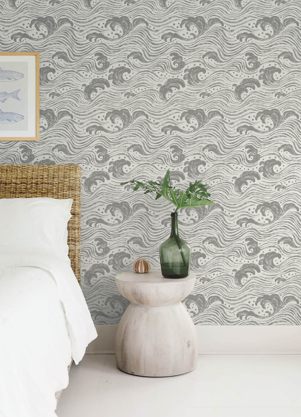 A Street Prints Sea Salt Swell Wallpaper Sample - Charcoal
