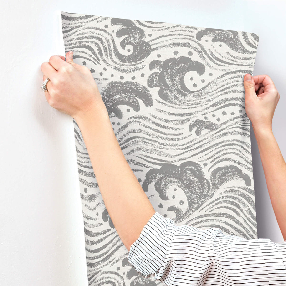 A Street Prints Sea Salt Swell Wallpaper Sample - Charcoal