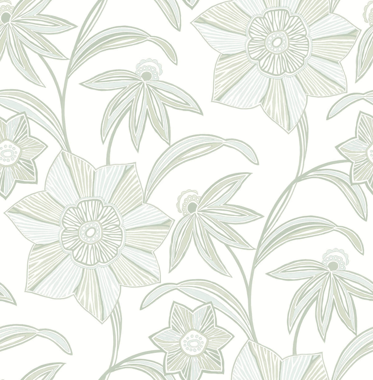 A Street Prints Sea Salt Star Flower Wallpaper Sample - Light Green