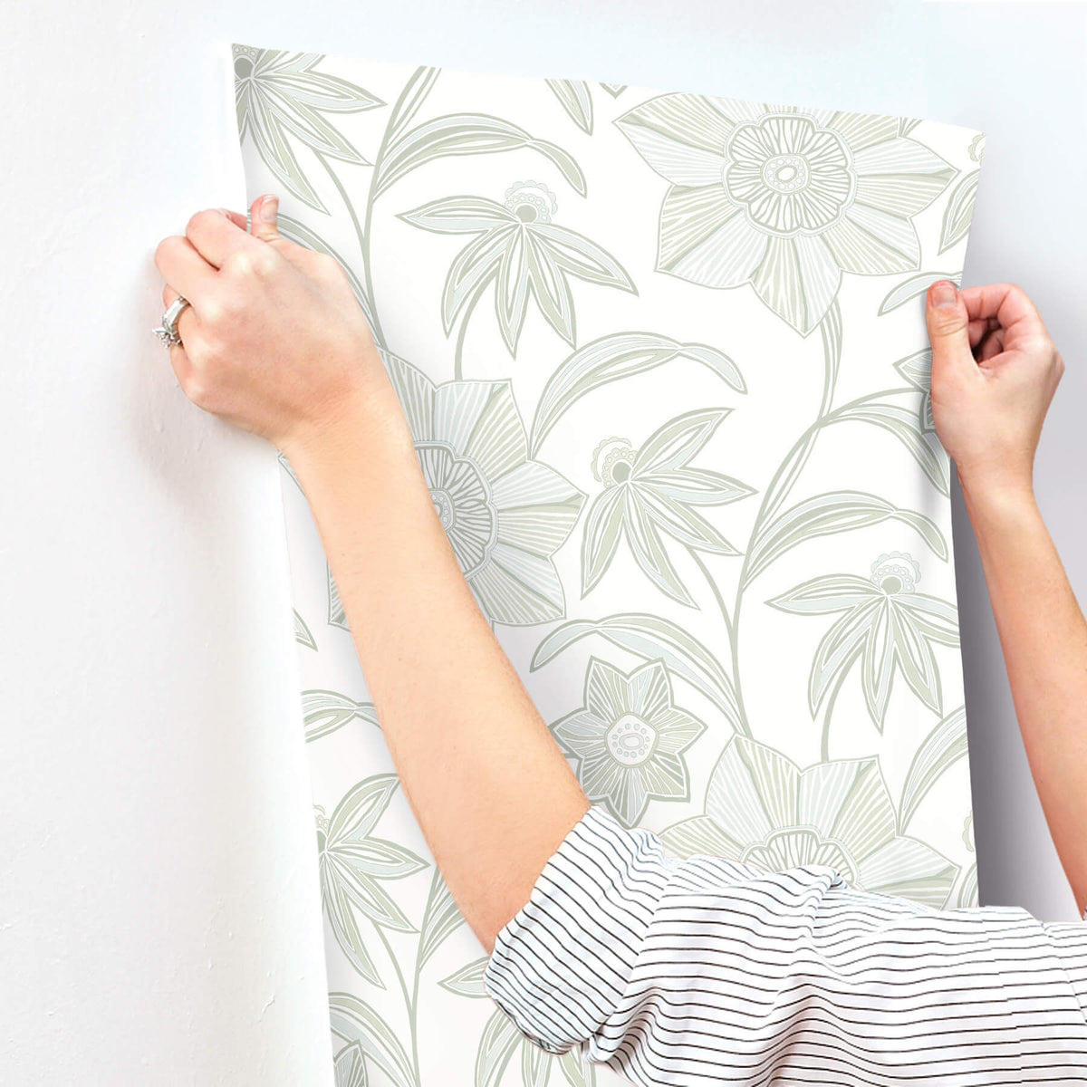 A Street Prints Sea Salt Star Flower Wallpaper Sample - Light Green